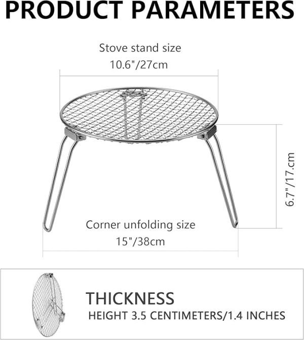 RROMATELX Small Folding Camping Grill，304 Stainless Stee Portable Camping Stove，Campfire Grate，Heavy Duty Rack Camping with Carrying Bag for Outdoor Cooking Backpacking Hiking Picnic BBQ - Image 6