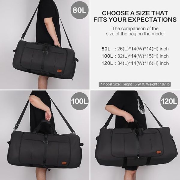 120L Foldable Collapsible Waterproof Travel Duffel Bag for Men and Women with Shoe Compartment - Image 6
