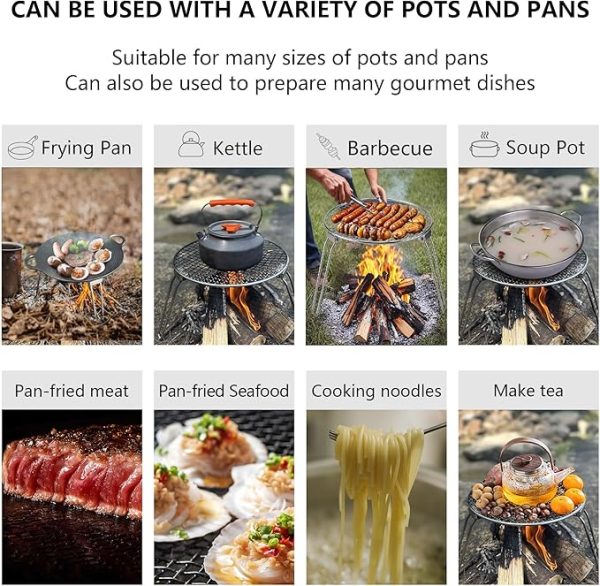 RROMATELX Small Folding Camping Grill，304 Stainless Stee Portable Camping Stove，Campfire Grate，Heavy Duty Rack Camping with Carrying Bag for Outdoor Cooking Backpacking Hiking Picnic BBQ - Image 3