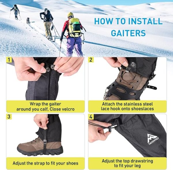 Gaiters for Hiking – Waterproof and Breathable Leg Gaiters for Women and Men Boots, Adjustable Lightweight Shoes Gaiters for Hunting, Hiking, Mountaineering, Snow Gaiters for Hiking Boots - Image 2