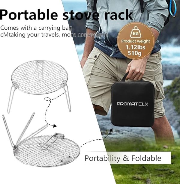 RROMATELX Small Folding Camping Grill，304 Stainless Stee Portable Camping Stove，Campfire Grate，Heavy Duty Rack Camping with Carrying Bag for Outdoor Cooking Backpacking Hiking Picnic BBQ - Image 4